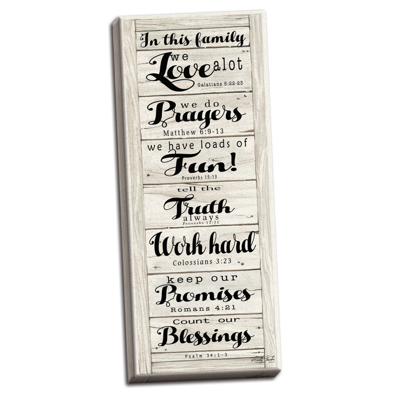 «In This Family», art textuel, Toile tendue, H 20 po x l 8 po x P 0,75 po