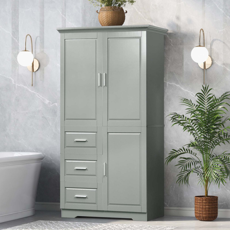 Armoire de rangement haute et large avec portes pour salle de bain / bureau, Gris