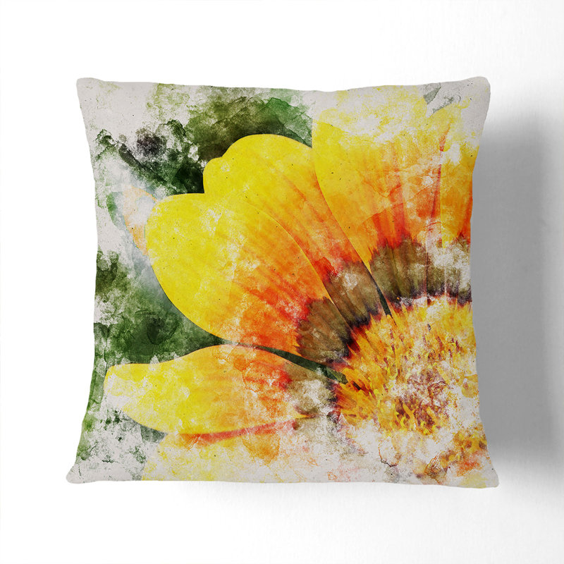 Bright Yellow Flower Square Throw Cushion, Black, 55cm H x 55cm W x 20cm D