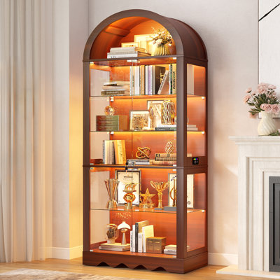 Vitrine à 6 niveaux en verre avec lumières RVB et vitrine arquée verrouillable