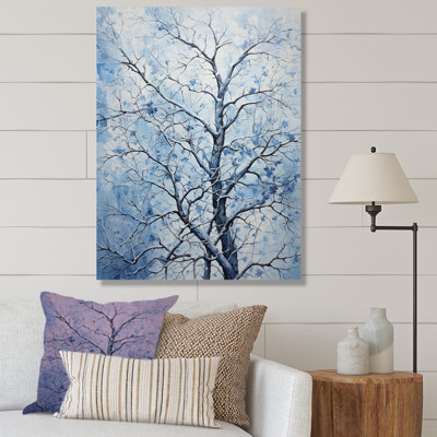 «Blue and White Tree Blooms In Winter III», art mural arbre
