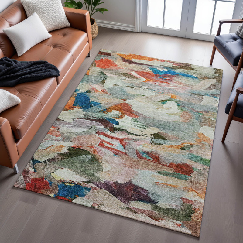 Premium Machine Washable Dahl AMF1075 Abstract Rug, Rectangle 8' x 10'