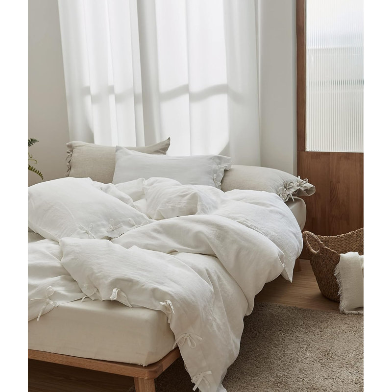 Ensemble de housse de couette 100% lin 3 pièces avec fermeture à nœuds noueux lin naturel français délavé couleur de ferme douce et respirante