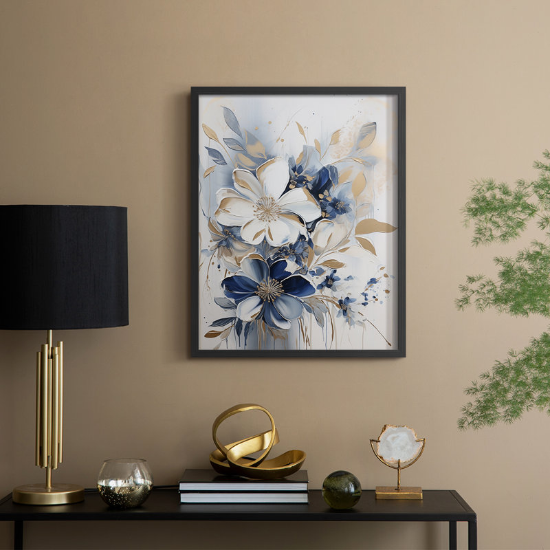 FLORAL Series CECX III - Impression encadrée de qualité supérieure - Prêt à accrocher - Aucun clou requis, Noir