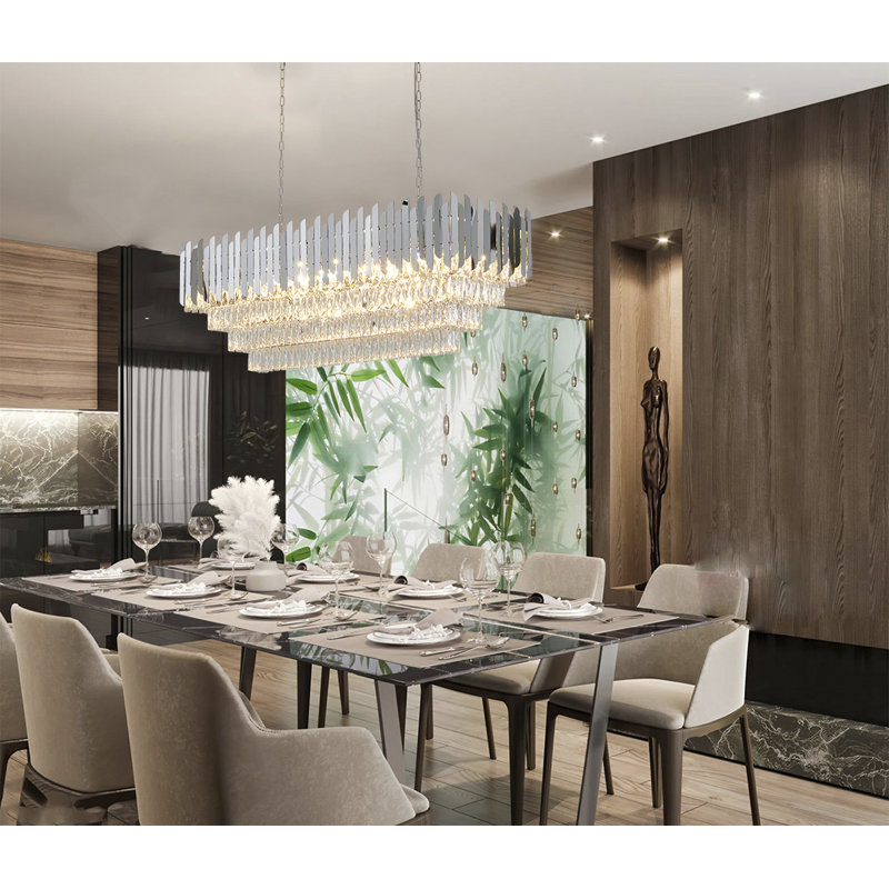 14-Light Chrome Stainless Steel Chandelier With Clear Crystal Accents, Chrome