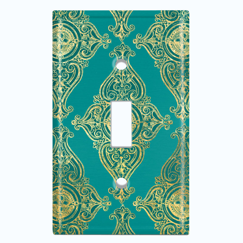 Couvercle de prise de plaque d'interrupteur en métal (Damas jaune élégant diamant vert - bascule simple)