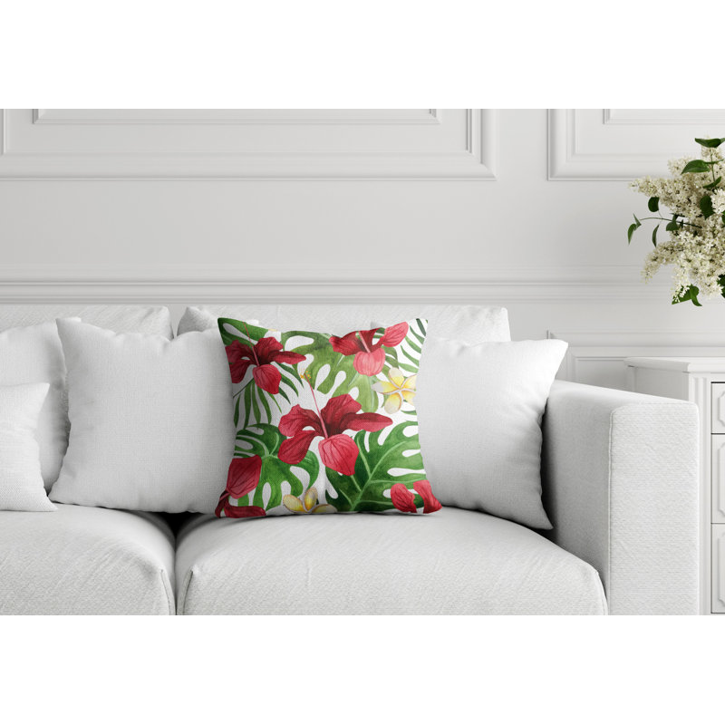 Koi Floral Outdoor Reversible Throw Pillow, White, 17H" x 17W"