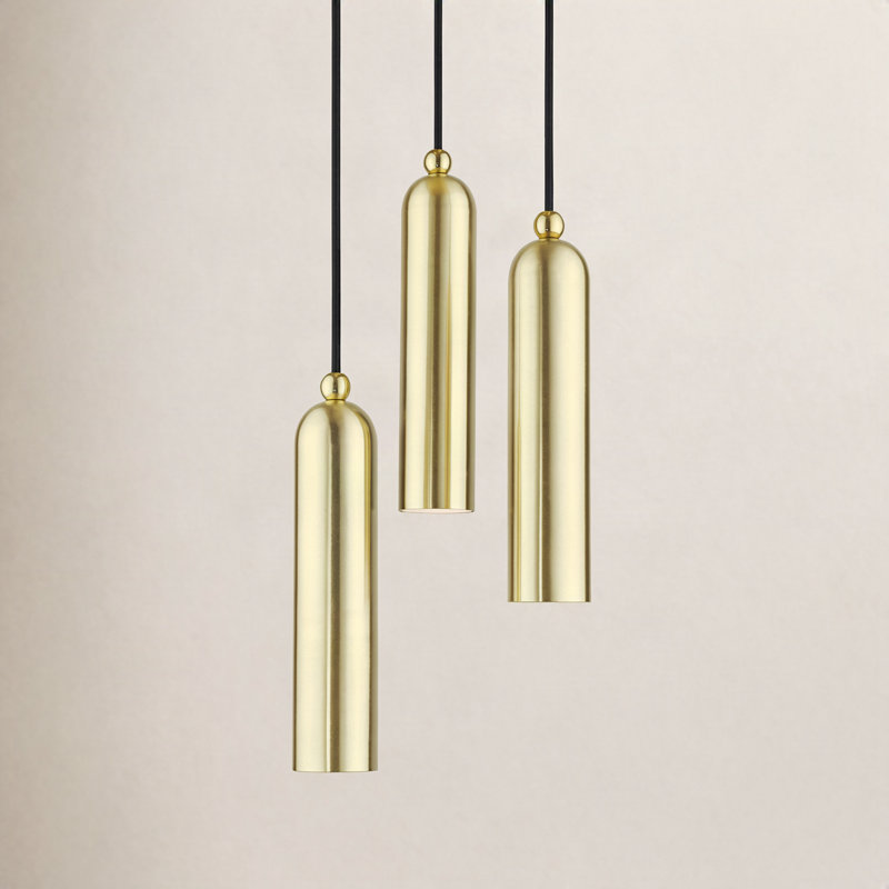 Luminaire suspendu cylindrique à 3 lumières Halle, Laiton satiné