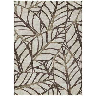 Tapis intérieur floral lavable 9 pi x 12 pi chocolat et beige 9 pi x 12 pi
