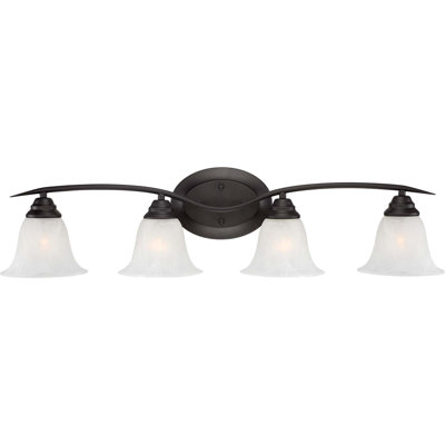 Trinidad 4-Light Indoor Antique Bronze Bath or Vanity Wall Mount with Alabaster Glass Bell Shades