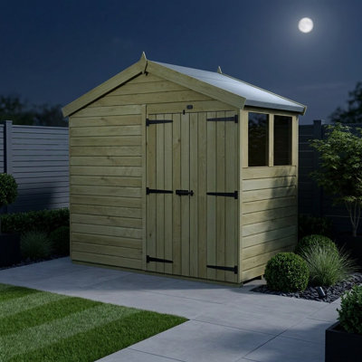 Total Sheds 8ft x 4ft Apex Garden Shed - Double Door - With Windows - Pressure Treated Timber - UK Manufactured