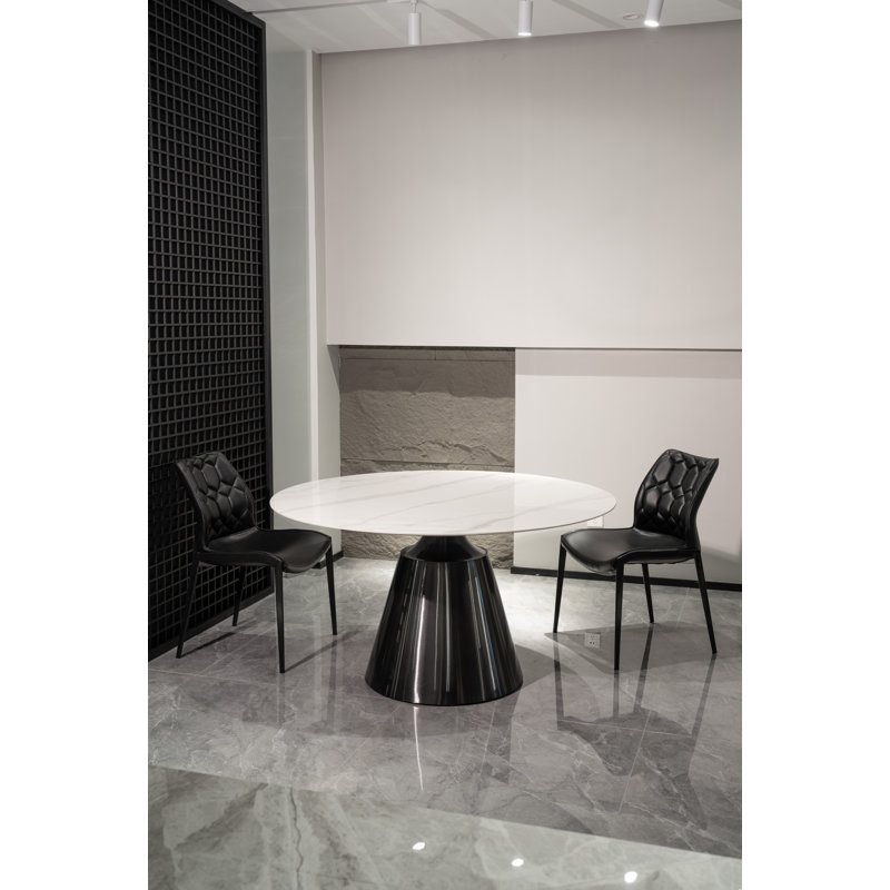 Abbigail Round Faux Marble Top Dining Table with Stainless Steel Base
