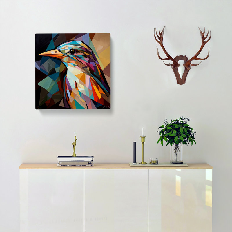 Bird Cubism No.2 - Wrapped Canvas - Framed Print, 35cm H x 35cm W x 3cm D