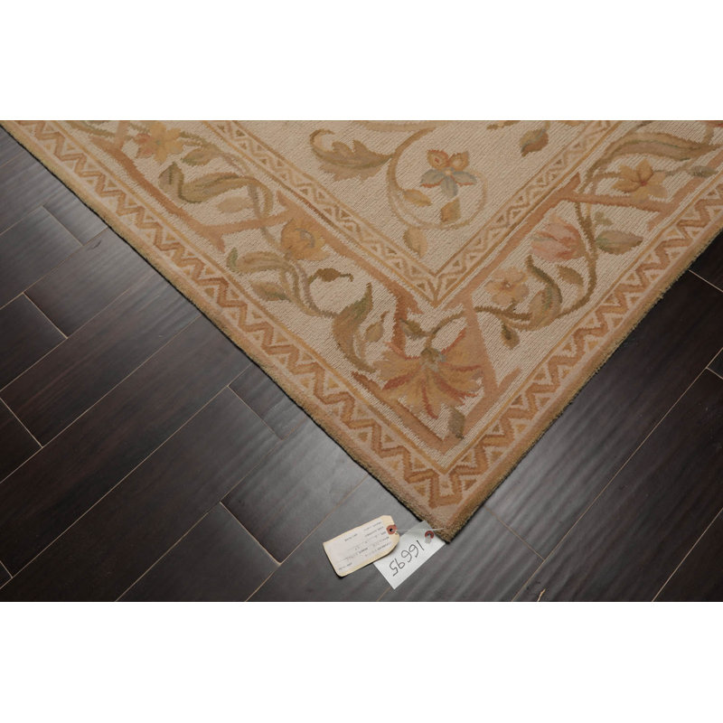 Tapis beige en laine noué à la main de conception unique 6 pi x 9 pi 4 po Anzell