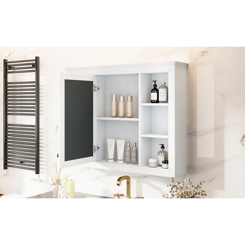 Armoire murale moderne pour salle de bain 35 po x 27,5 po, compartiment de rangement dissimulé avec miroir - 35 po x 27,5 po, 6 tablettes ouvertes