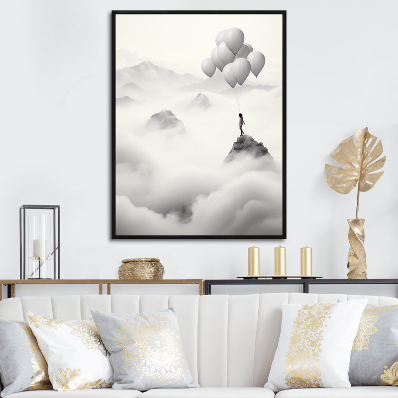 «Gray Sky Is The Limit Motivational Landscape I - Motivation», art mural, Cadre flottant noir, 44" H x 34" W