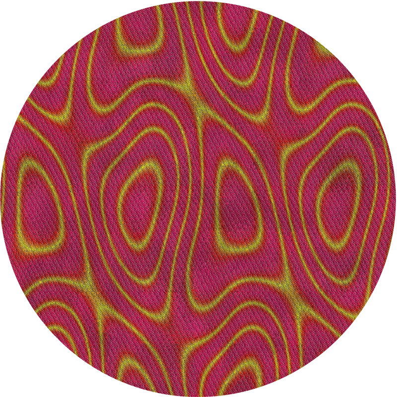 Tapis rose/motif jaune à motif, Rond 6 pi