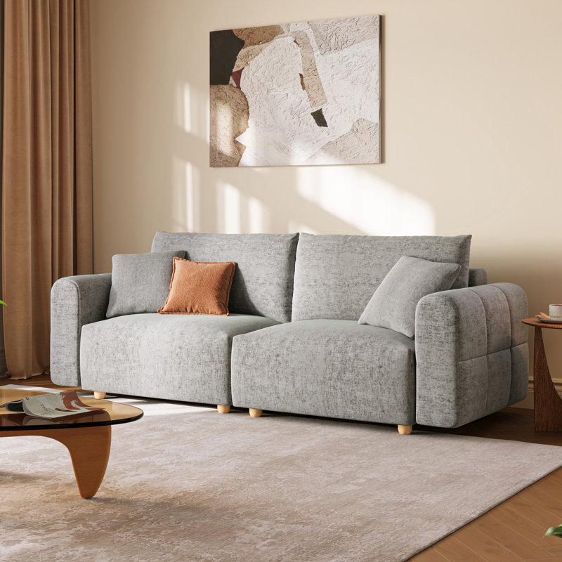 Canapé Oversize Chenille Sofa With Solid Wood Legs, Nia Gray Chenille