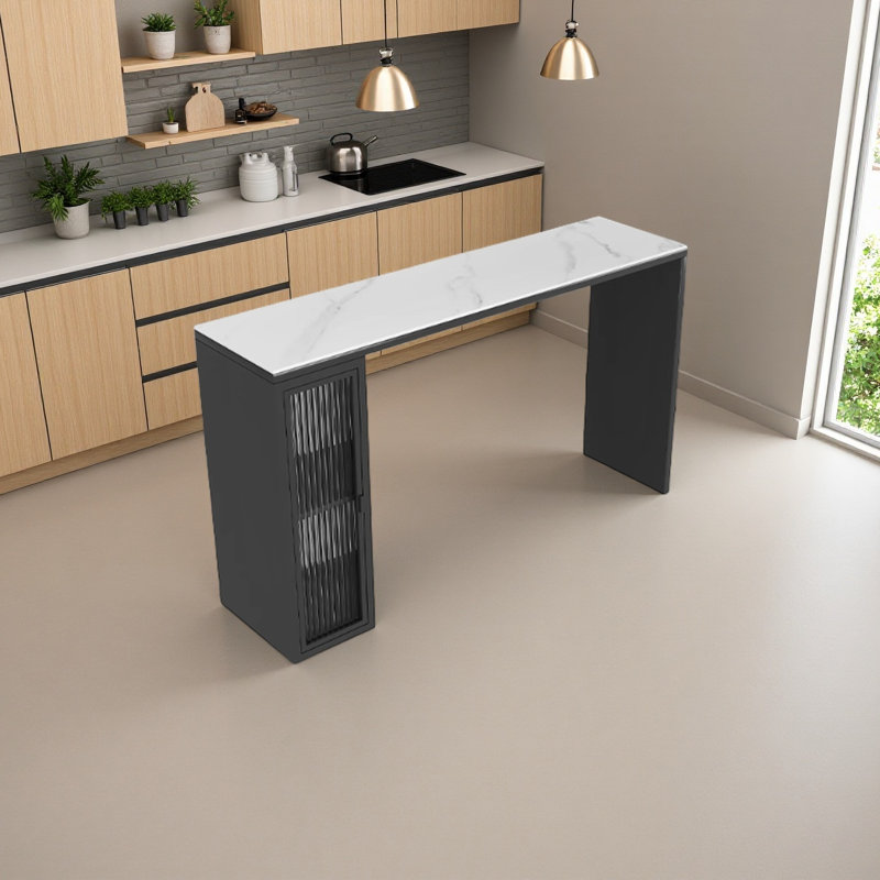 Table de bar de style moderne, Blanc, Noir, H 41,3 po x L 78,7 po x l 15,7 po