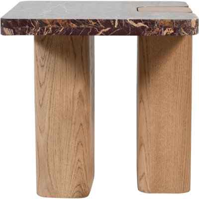 Jaeyon Genuine Marble Top And Wood Base End Side Table