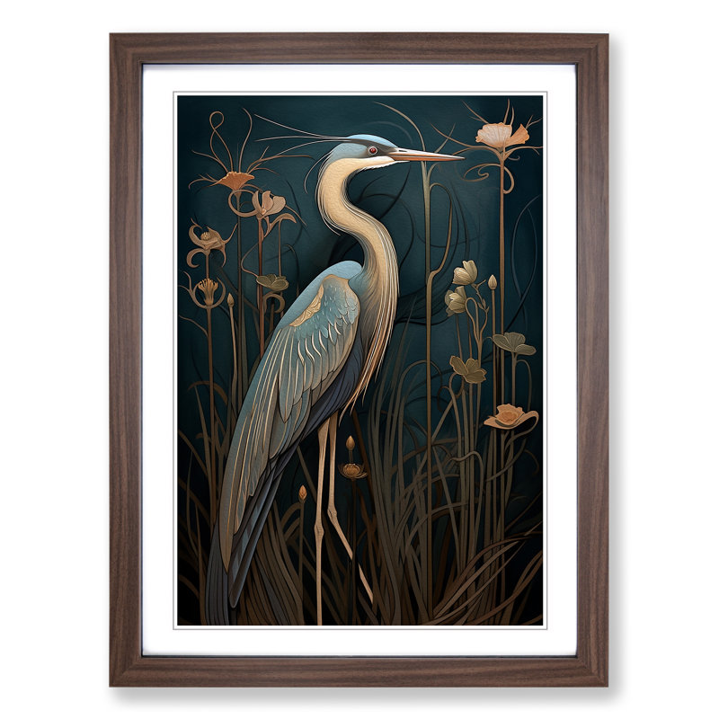 Heron Art Deco Art - Framed Print