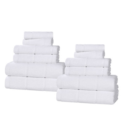 Milo Smart Twist Viscose Cotton Blend Medium Weight Quick Dry Solid Ribbed 12 Piece Bath Towel Set