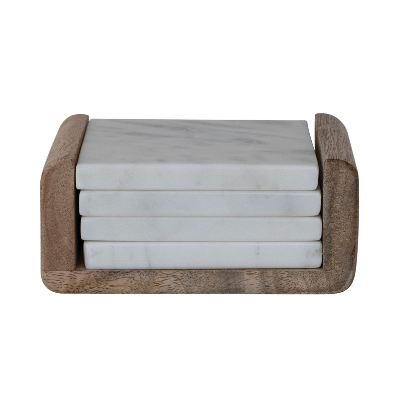 Square Marble Coasters With Mango Wood Holder