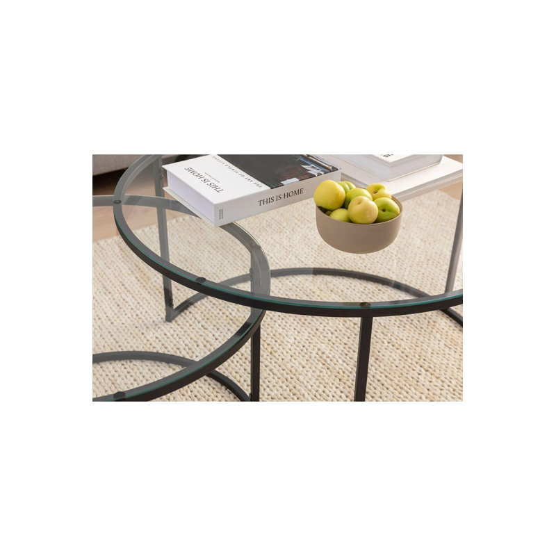 Ensemble de tables basses Modern (2 pièces), finition dorée | Plateau en verre trempé et pieds robustes en métal | Design élégant et glamour pour le salon et les espaces contemporains