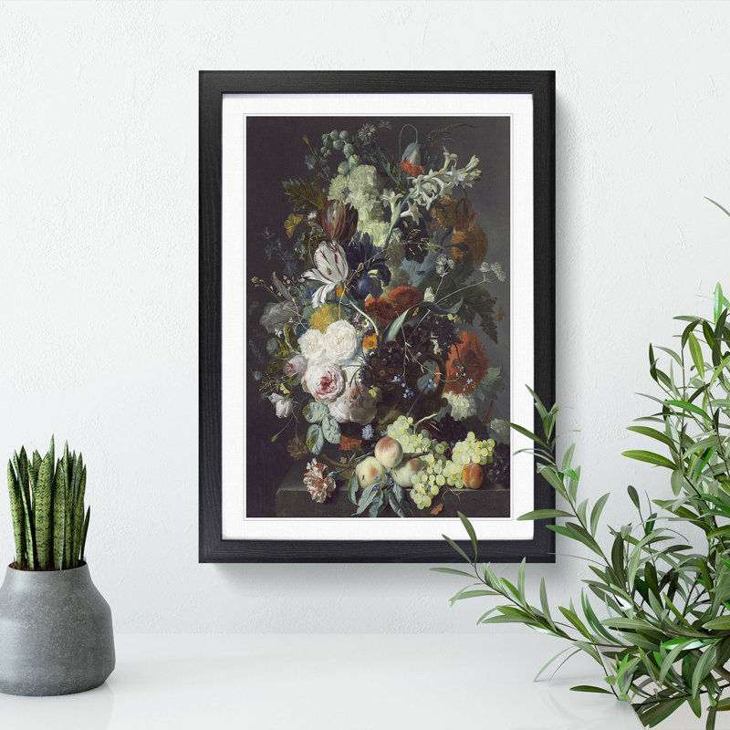 Still Life with Flowers and Fruit Vol.2 by Jan Van Huysum - Picture Frame Painting, 36cm H x 27cm W x 2cm D, Black