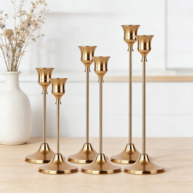 Taper Candle Holders Set Of 6, Tall Graduated Metal Candlesticks For Table Centerpiece, Wedding, Fireplace Mantel, Formal Dinner Decor, Fits 3/4 Inch Candles