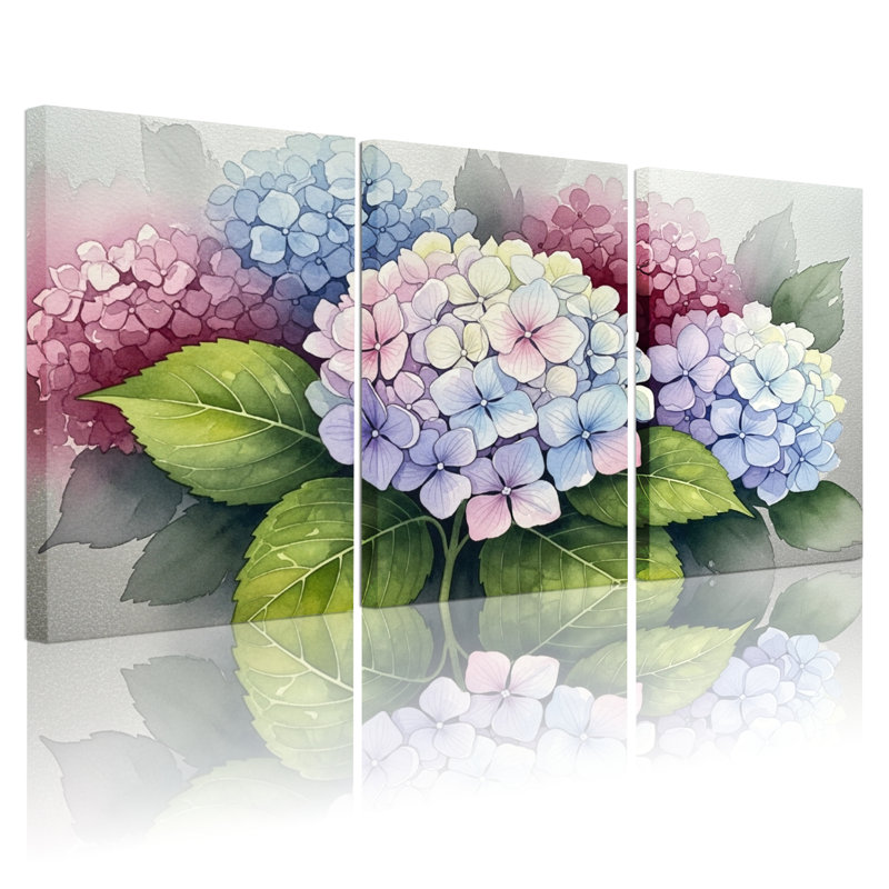 Hydrangea, impression sur toile à motif floral sur toile, ensemble de 3, H 30 po x l 60 po