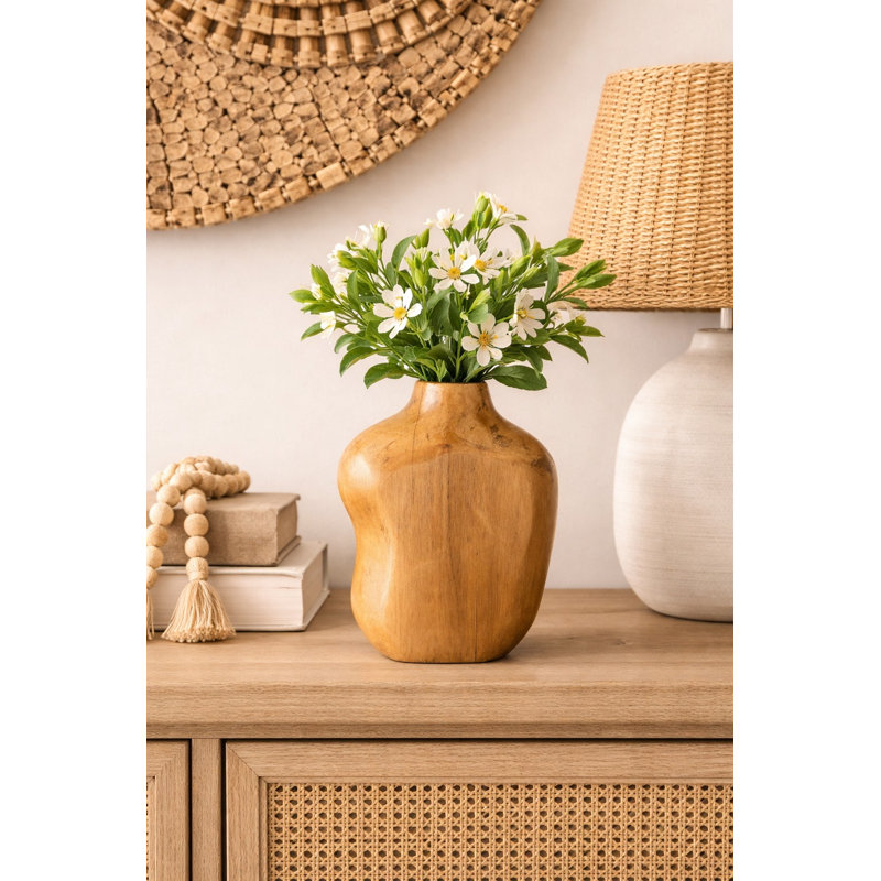 Teak Small Vase, Light Brown, 8.5" H x 8" W x 3" D