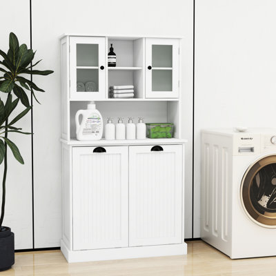 Armoire à linge blanche - Trieuse stable et pratique avec tablettes supplémentaires