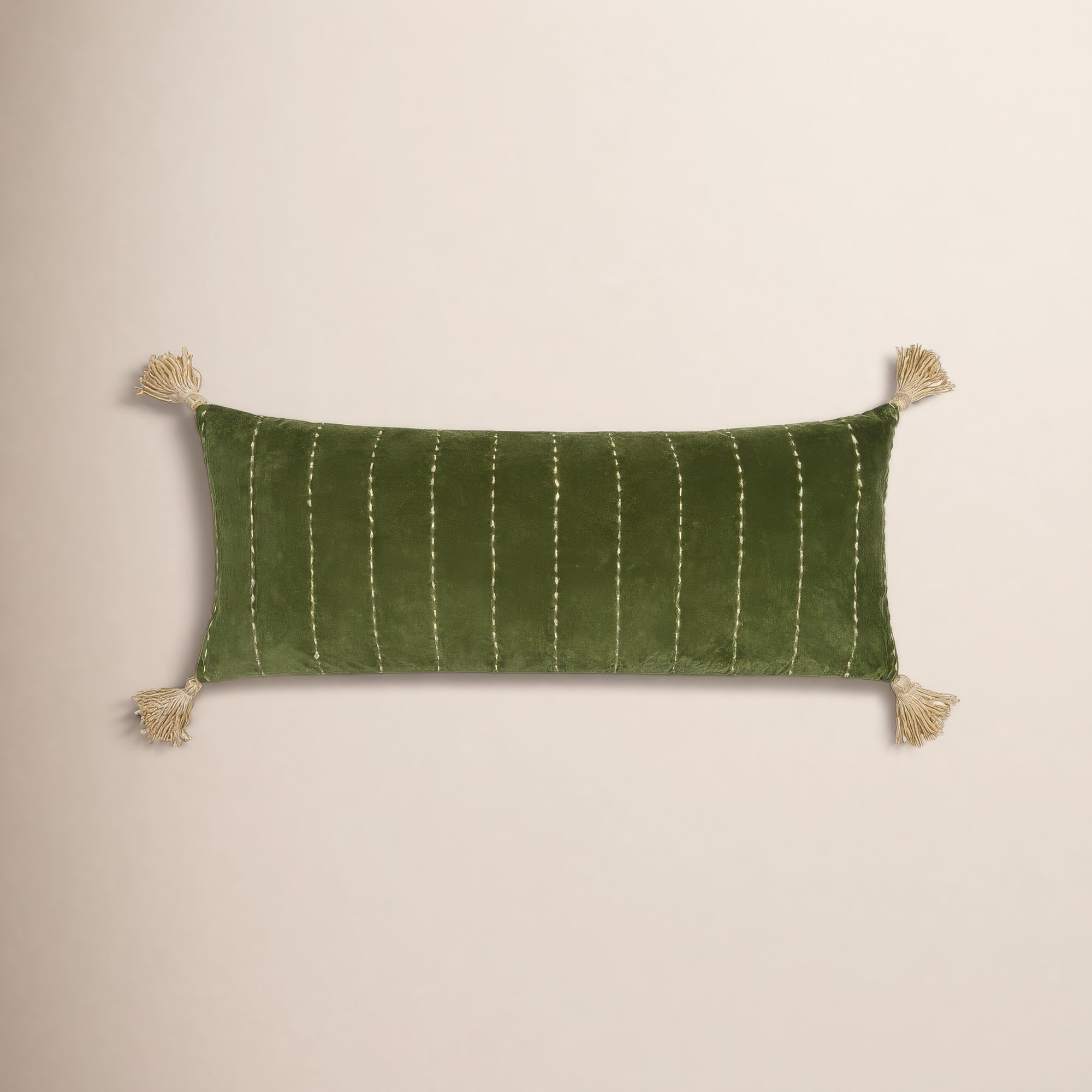 Tassels Lumbar Throw Pillow, Green, No Fill