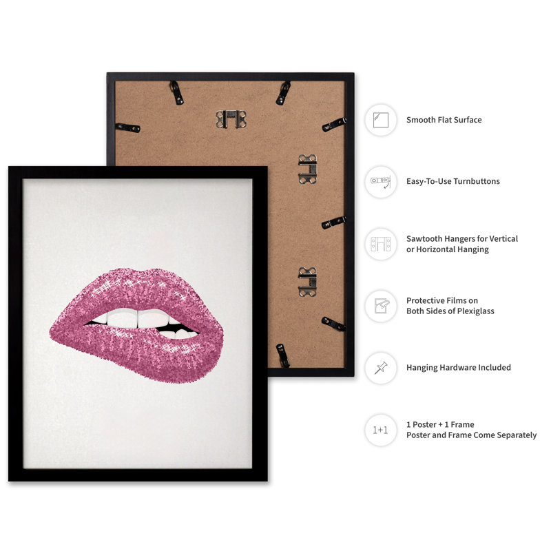 Bouche rose à paillettes, Black Framed, Poster, 18"H x 24"W
