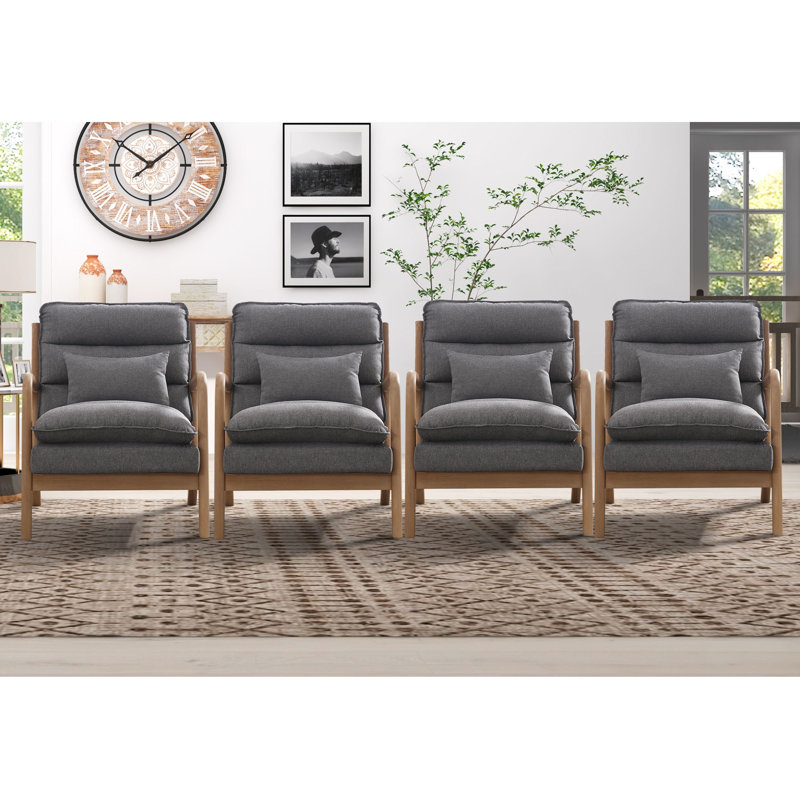 Fauteuil d'appoint rembourré en lin avec coussin lombaire 25,79 po Eimantas, Lin gris