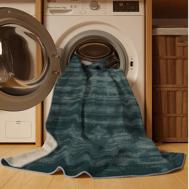 Machine Washable Abstract Green Area Rug, Rectangle 5' x 7'
