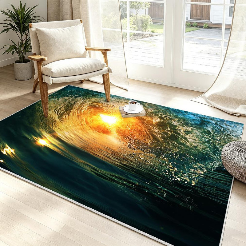 Tapis bleu lavable à la machine bleu, Rectangle 39 po x 63 po