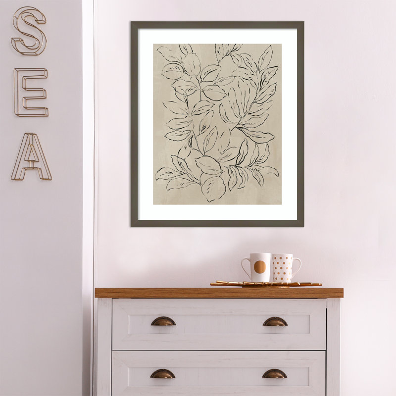 «Kimbell Outline Leaves II» par Asia Jensen - reproduction de cadre photo, Gris, H 25 po x l 21 po