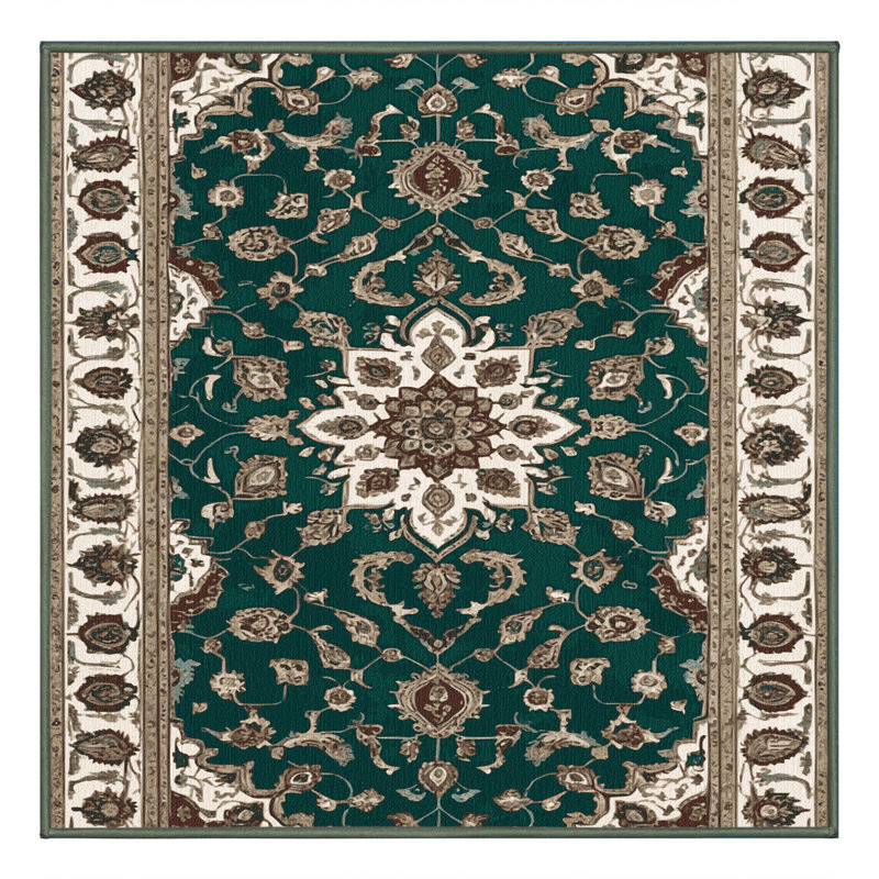 Tapis vert Tabriz lavable à la machine, Carré 3 pi