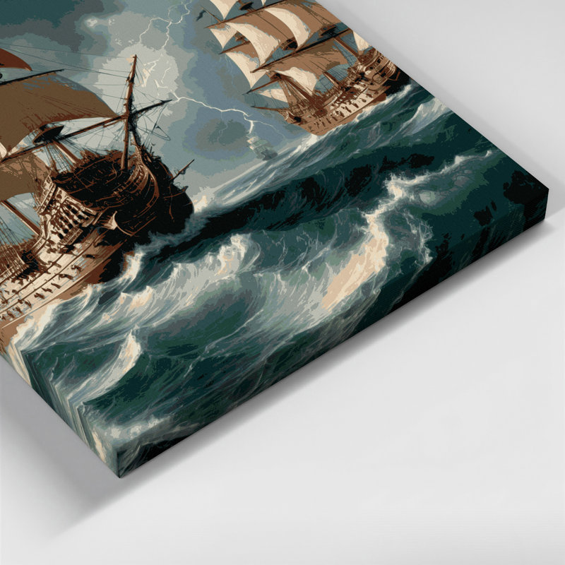 Transportation Pirate ships and maritime adventure Green Canvas Wall Art, 12" H x 12" W
