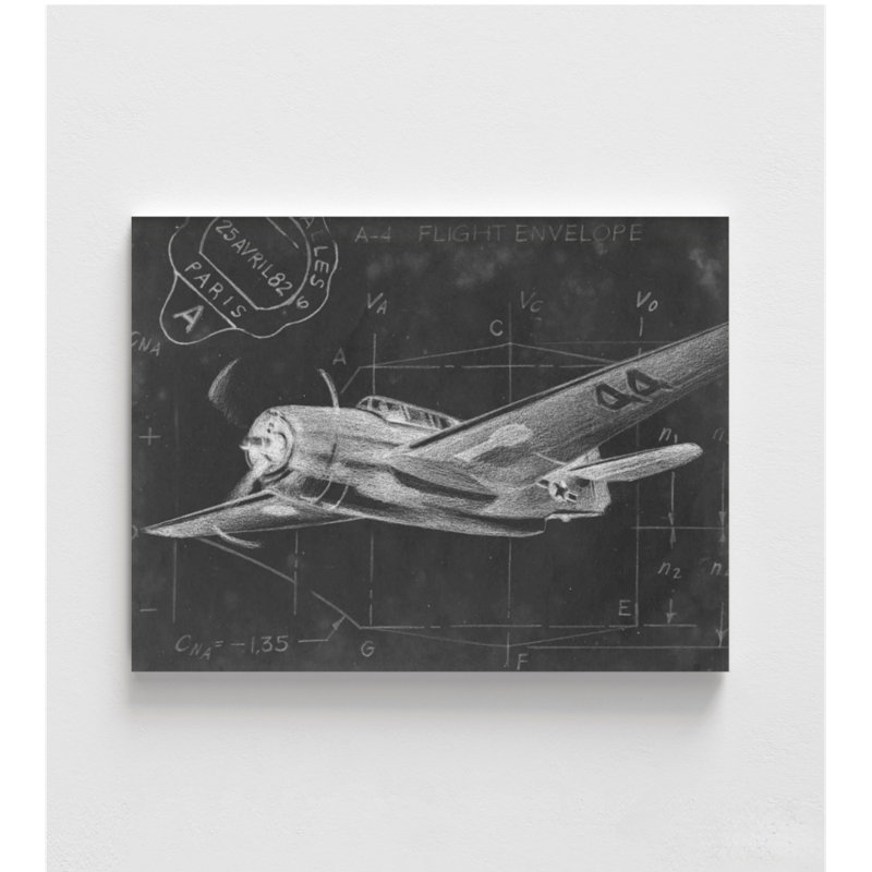 «Adalheida Flight Schéma II» par Ethan Harper, reproduction, esquisse d'avion encadrée, tableau noir, décor aéronautique noir et blanc, art mural encadré