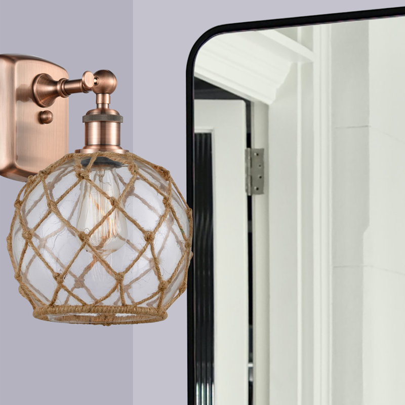 Larocque Armed Sconce, 6 Watt Vinage LED Bulb, Clear with Brown Rope, Antique Copper