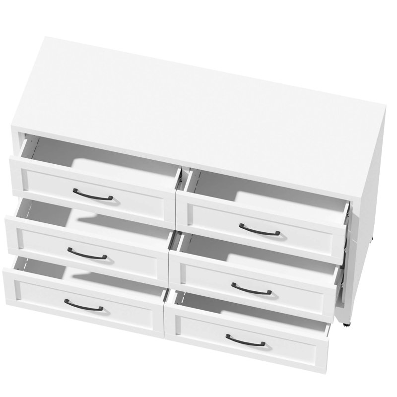 Commode moderne à 6 tiroirs en métal avec technologie Smooth-Glide et design écologique, Blanc