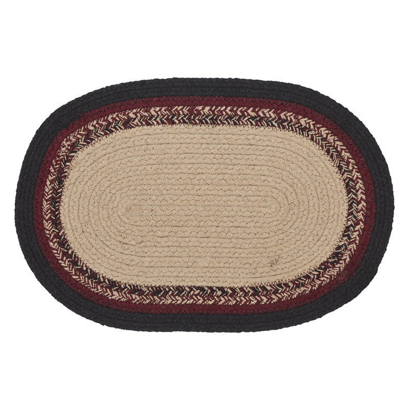 Burgundy and Beige Braided Cotton Oval Placemat 10x15