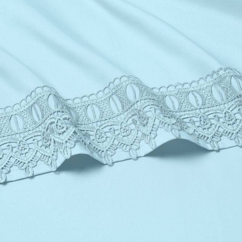 Ensemble de draps en bambou à densité de tissage 1800 fils 3 lignes, dentelle ou uni (4pc), Turquoise