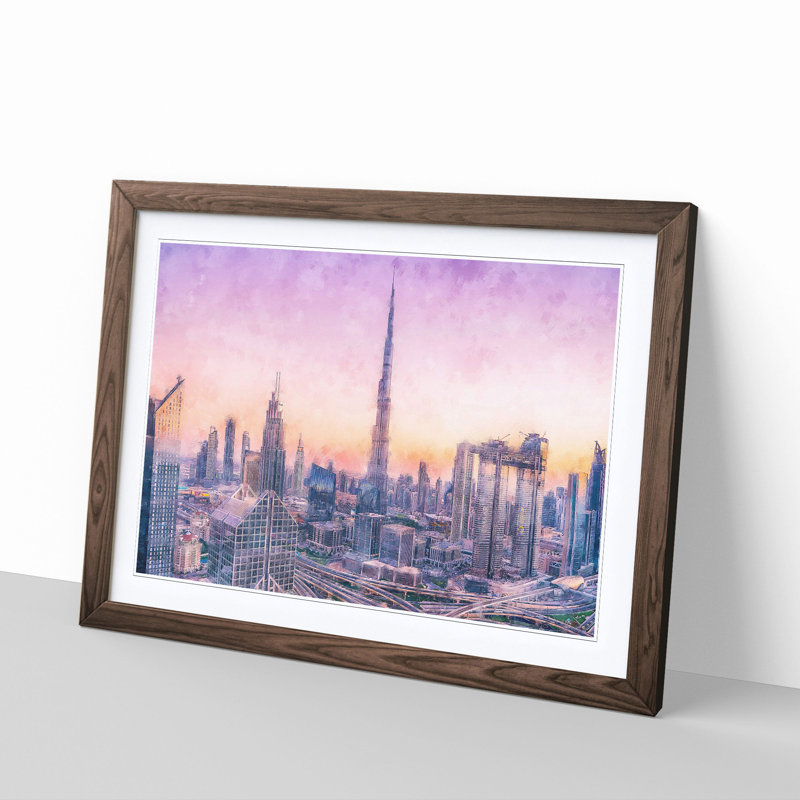 Dubai Skyline - Picture Frame Graphic Art Print, Walnut Framed, 62cm H x 87cm W x 2cm D