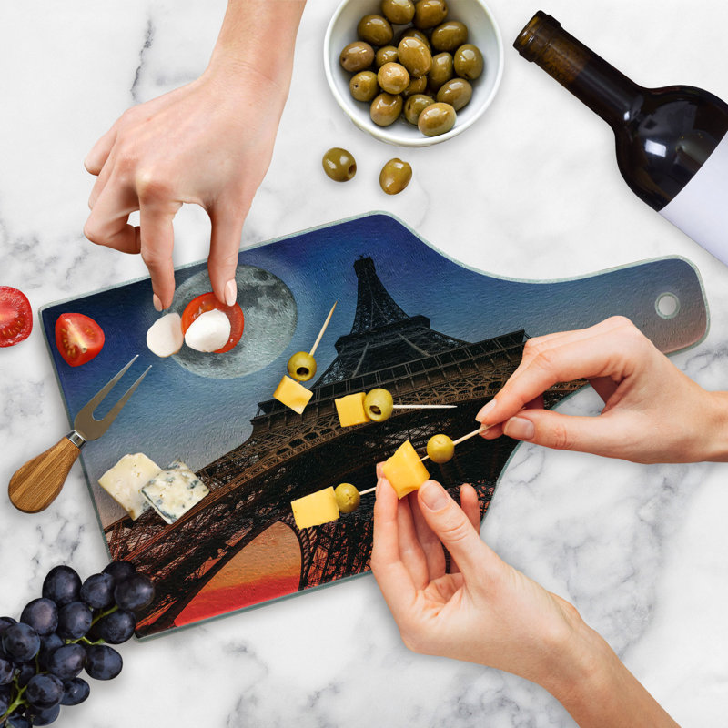 Ambesonne Eiffel Tower Tempered Glass Cutting Board Minimal French Flag Navy Red