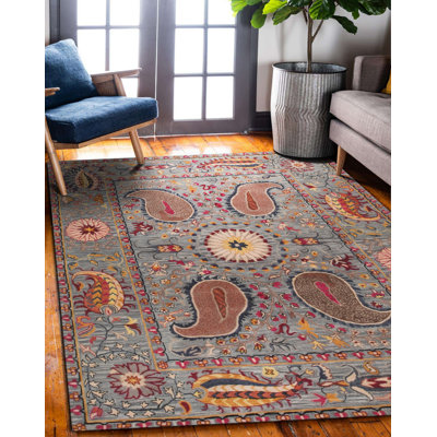 Tapis bleu en laine touffeté à la main Colleen