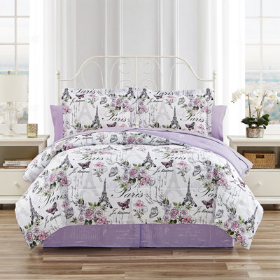 CEDAR COURT Paris Floral Lilac Ultra Soft Microfiber Reversible Comforter Set